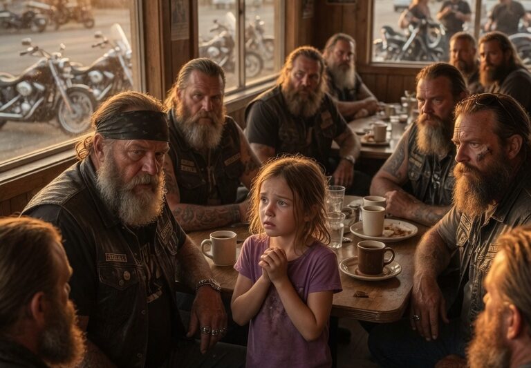 “A Girl Said, ‘He Poisons My Food’ — By Sunset, 350 Bikers Surrounded the Diner After a frightened young girl quietly revealed a chilling secret about what had been happening to her meals behind the counter, no one inside that small-town diner imagined the truth would spread so fast or hit so hard. But word reached the local biker community, and by sunset the rumble of hundreds of engines shook the streets as 350 bikers formed a wall around the restaurant, stunning customers, staff, and the entire town. What happened next exposed a dark betrayal, sparked an unforgettable showdown, and turned one girl’s desperate whisper into a moment of justice no one could ignore.”