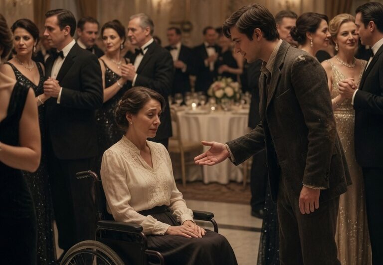 “Everyone Refused to Dance With the Woman With a Disability — Until a Poor Scholarship Student Walked In and What Happened Next Silenced the Entire Ballroom as a Young Woman Sat Alone on the Edge of a Grand, Glittering Dance Hall While Guests Whispered, Smiled Awkwardly, and One by One Turned Away When She Reached Out for a Partner, Convinced She Didn’t Belong in Their World of Elegance and Pride, Until a Quiet, Poorly Dressed Scholarship Student Entered the Room, Stepped Forward Without Hesitation, Took Her Hand, and What Followed Completely Shattered Expectations, Turning Mockery Into Shock, Silence Into Awe, and a Night of Rejection Into One of the Most Unforgettable Moments Anyone There Had Ever Witnessed.”