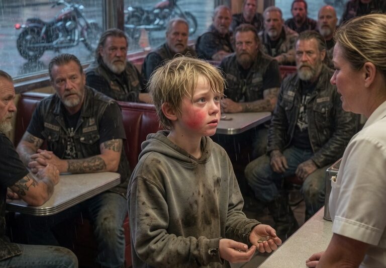 “Is $1.37 Enough for Soup?” a Freezing Boy Whispered Inside a Roadside Diner — But When 77 Hardened Bikers Turned Around and Saw His Shaking Hands, Torn Jacket, and the Brave Smile He Was Trying to Hide, the Entire Room Fell Into a Silence So Heavy Even the Waitress Stopped Breathing… What Happened Next Turned a Cold Winter Night Into the Most Unforgettable Act of Kindness the Town Had Ever Seen
