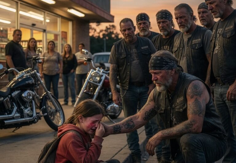 “My Mom Didn’t Come Back,” a Little Girl Cried Outside a Freezing Truck Stop — But When 7 Hells Angels Saw Her Trembling Hands, the Empty Road Behind Her, and the Fear She Was Trying to Hide, They Knew This Wasn’t Just a Runaway Mother… It Was the Beginning of a Terrifying Secret Buried in a Quiet Town, and Before Midnight, Every Biker on That Highway Would Be Searching for the Truth No One Dared to Speak