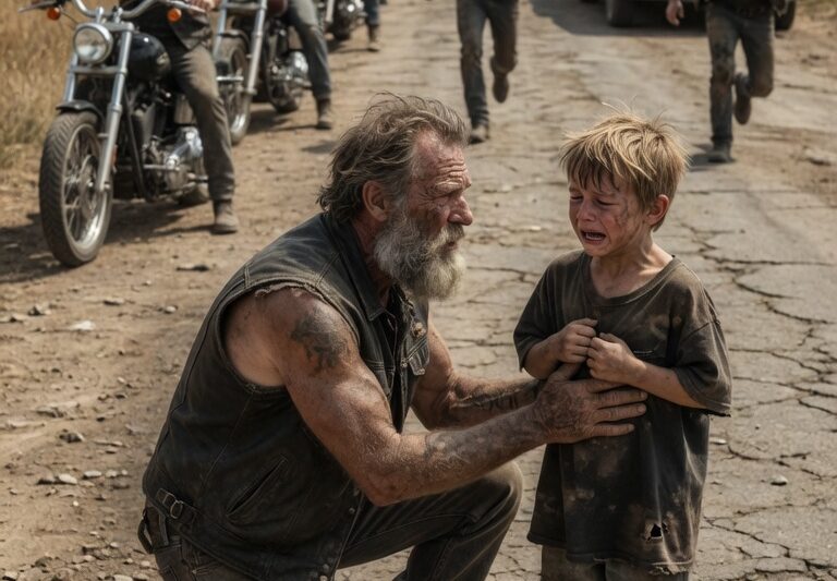 “Mom Won’t Wake Up!” a Barefoot Boy Screamed Outside a Frozen Gas Station — But When 8 Bikers Saw His Blue Lips, Muddy Feet, and the Fear in His Eyes, They Didn’t Ask a Single Question… They Just Ran, Kicking Open the Door to a Silent House Where One Terrifying Clue Told Them This Wasn’t an Accident, and Before the Night Was Over, the Whole Town Would Learn Why That Little Boy Had Been Left Alone in the Cold.