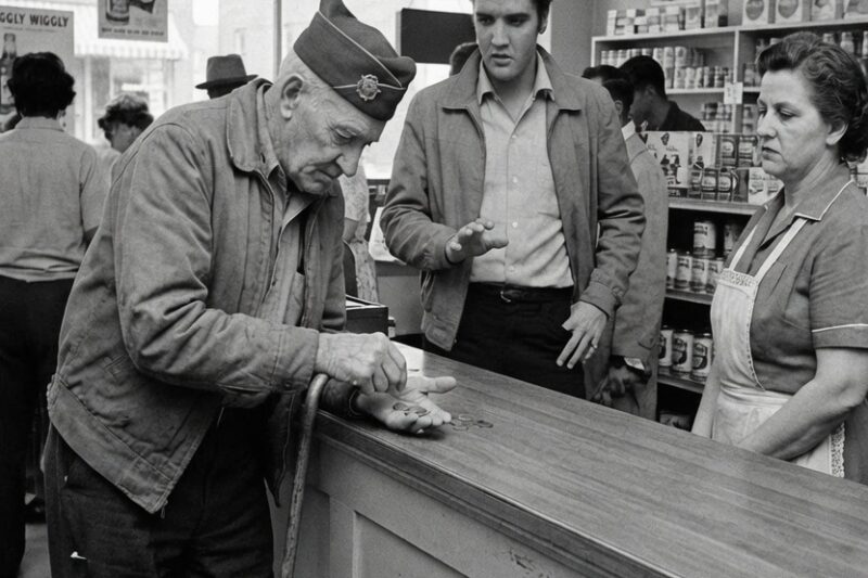War Hero Counted Coins for BREAD —What Elvis did Next STUNNED Entire Store