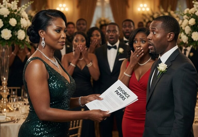 My Husband Brought His Mistress to My Party—So I Handed Him Divorce Papers in Front of Everyone in a Story That Begins With Music, Laughter, and a Celebration Meant to Mark Family and Loyalty, Only to Take a Sharp Turn When an Uninvited Truth Walks Through the Door in Plain Sight, As a Carefully Built Illusion Starts to Crack Under the Weight of Public Embarrassment and Private Betrayal, Leaving One Woman Standing Calmly at the Center of a Room Full of Witnesses While Every Guest Slowly Realizes That the Night Was Never About Celebration but About Exposure, Consequences, and a Final Decision That Would Permanently Redefine Power, Respect, and Freedom in a Single Unforgettable Moment