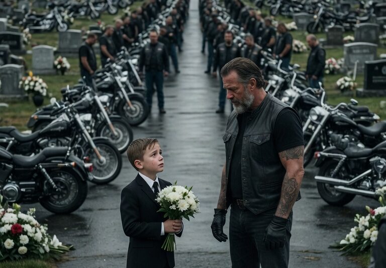 “Can You Carry My Sister’s Casket?” the Little Boy Asked a Biker—What Happened Next When the Message Spread Beyond That Single Moment Left an Entire Community in Shock, as One Simple Request Quietly Reached the Most Unexpected Group: 1000 Members of the Hells Angels, Who Began Arriving Without Announcement, Without Media Attention, and Without Asking for Anything in Return, Turning a Small Funeral Into a Powerful Display of Loyalty, Respect, and Brotherhood That No One in the Town Was Prepared For, As Strangers Stood Silent Watching the Road Fill With Leather Jackets, Engines, and Quiet Honor, Revealing a Story That Would Be Remembered Far Beyond That One Heartbreaking Day and Changing How Everyone Understood Compassion in the Most Unlikely Places