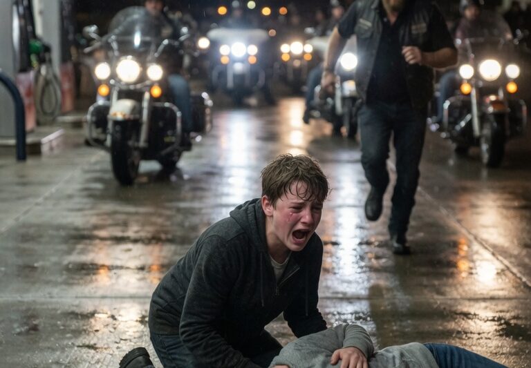 “She’s Not Breathing!” the Boy Screamed at a Passing Biker—What Happened in the Next Few Minutes Turned a Normal Highway Into a Scene No One Could Ever Forget, As One Call Set Off a Chain Reaction That Brought 312 Hells Angels Racing Toward a Moment of Crisis No One Was Prepared For, Swiftly Blocking Traffic Without Warning and Creating an Impromptu Corridor of Protection While Strangers Watched in Shock, Realizing Something Far Bigger Than a Simple Breakdown Was Unfolding, As Loyalty, Speed, and Unspoken Brotherhood Transformed Panic Into Order and a Life Hanging in the Balance Into a Race Against Time That Would Leave Everyone Involved Questioning How Far People Would Go When a Child’s Cry Cut Through the Noise of the World
