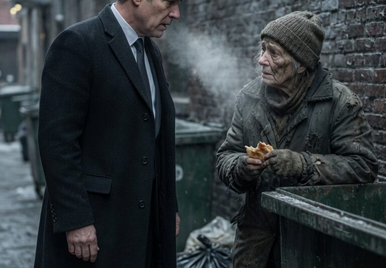 Wealthy CEO Freezes When He Sees His 79-Year-Old Mother Eating From a Restaurant Dumpster in the Cold—A Shocking Moment That Shatters His Carefully Built World of Success, Control, and Reputation in an Instant, As the Man Who Once Commanded Boardrooms and Billion-Dollar Decisions Stands Paralyzed in the Freezing Night Air, Watching the Person Who Sacrificed Everything for Him Now Searching for Survival in the Shadows of His Own Fortune, Triggering a Silent Collapse of Everything He Believed About Family, Responsibility, and Wealth, and Setting in Motion a Chain of Consequences That Would Force Him to Confront the Distance Between Power and Compassion in a Way He Could Never Escape Again