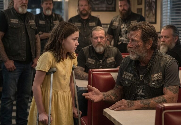 “Can I Sit With You? Please” — A Crippled Little Girl Asked 14 Hells Angels for One Simple Favor, Never Knowing That One Seat Would Become the Beginning of an Unforgettable Journey. The Tough-Looking Bikers Were Gathered Together When Her Quiet Request Caught Their Attention, and Their Unexpected Response Left Everyone Watching in Shock. What Started as a Small Moment of Kindness Turned Into a Powerful Bond Between a Vulnerable Child and a Motorcycle Brotherhood Many People Misunderstood. As The Truth Behind The Girl’s Story Was Revealed, The 14 Riders Made a Promise That Would Change Her Life Forever and Show The World a Side of Them Nobody Expected.