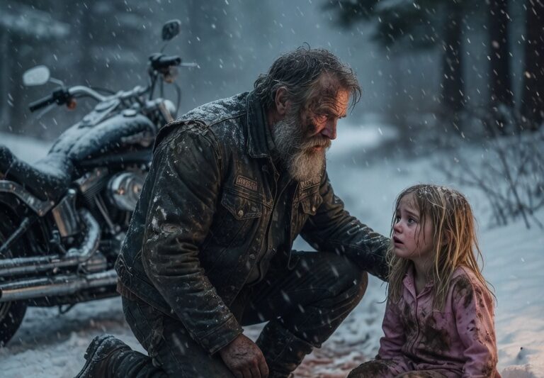 A Little Girl Was Found Alone in the Freezing Snow After a Terrifying Ordeal — Then a Hells Angels Biker Stopped and Made a Choice That Changed Everything. The feared rider expected to find another heartbreaking situation, but what he discovered about the little girl’s past left him stunned. As the biker community came together to protect her and uncover the truth, a powerful bond formed between a child who had lost hope and the people nobody expected to care. What happened next revealed a side of the Hells Angels that the world rarely sees — and turned one cold winter night into a story of compassion, courage, and an unforgettable rescue.