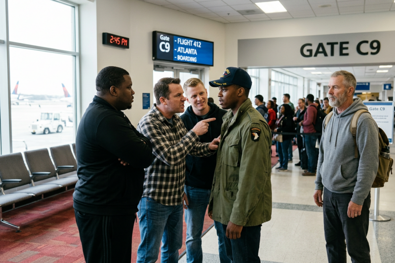Three Men Mocked My Combat Patch at the Airport, Unaware of Who Stood Directly Behind Them