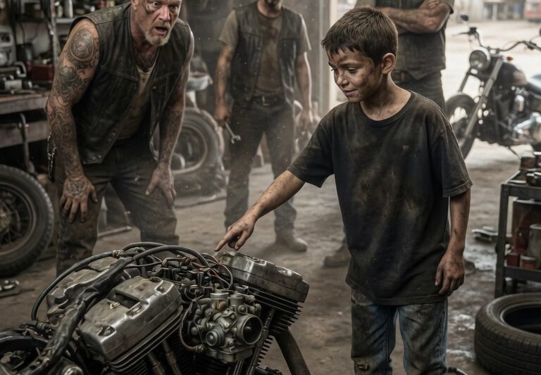 Mechanics Gave Up on a 40-Year-Old Hells Angels Motorcycle After Hours of Failed Repairs, Shaking Their Heads and Declaring the Machine Too Damaged, Too Rusted, and Too Far Gone to Ever Roar Back to Life Again, Until an 8-Year-Old Poor Boy Stepped Forward From the Crowd and Quietly Said, “I’ll Fix It,” Sparking Laughter, Doubt, and Confused Stares From Everyone Around Him, Completely Unaware That the Child Was About to uncover something no expert had noticed, turning a hopeless breakdown into an unforgettable moment of shock, pride, and unexpected redemption that would leave the hardened bikers speechless and forever change the boy’s life