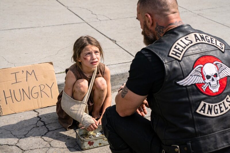 Beggar Little Girl With Broken Arm Asked For $2 For Food. What Hells Angel Did Will Make You Cry