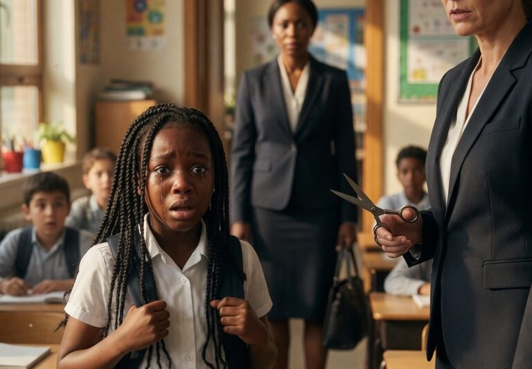 That Hair Doesn’t Belong Here!” Teacher Cuts a Girl’s Braids — Until Her Mother Walks In and Changes Everything