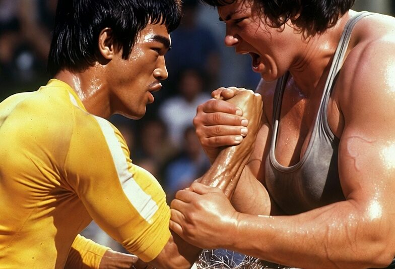 Bruce Lee Arm Wrestled Female World Champion Broke Table 1971 — 260 Pound Woman Pure Power 